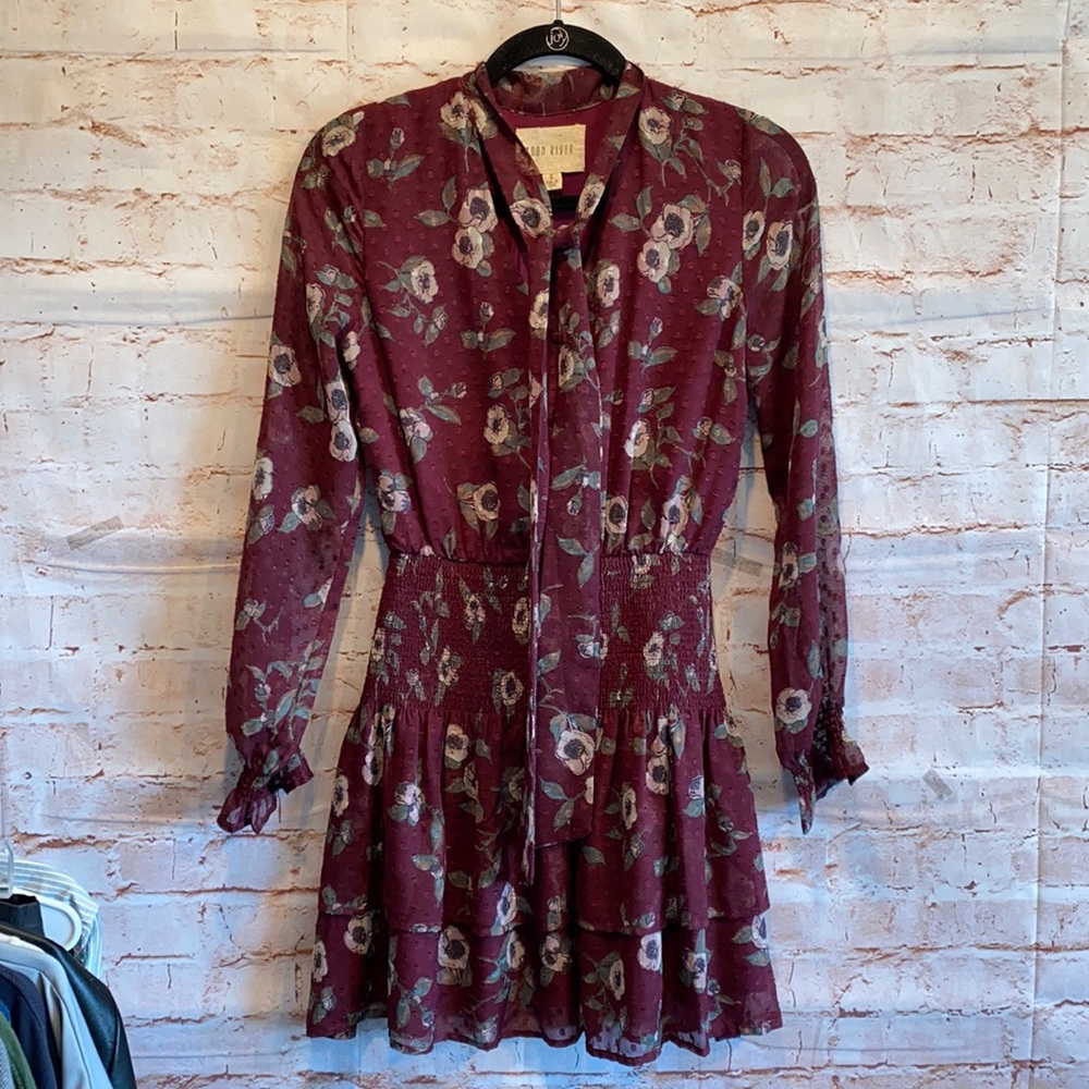 Moon River long sleeve mini dress XS floral